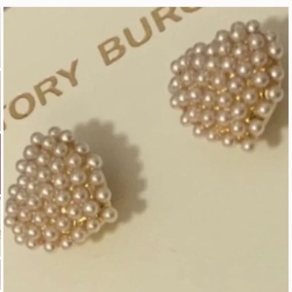 14K Tory Burch Pearl Heart Studs w Dustbag - Picture 3 of 7